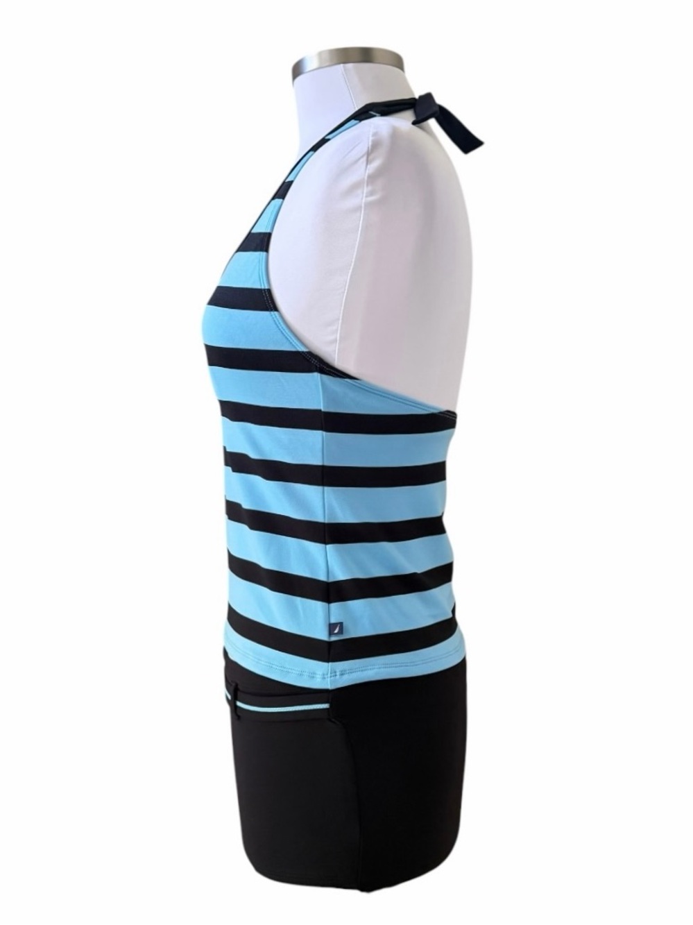 Nautica Sky Blue and Black Halter Tankini Swimsuit Set Size 8 - Picture 3 of 8